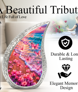 Pink Butterfly Beach Ocean Urn for Human Ashes | Butterfly Cremation Urn for Mom,