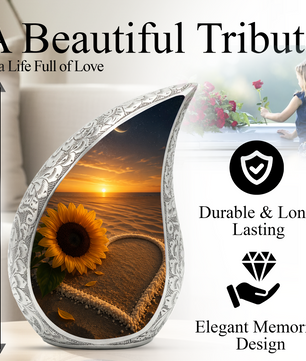 Beach Sunflower Urn for Human Ashes | Adult Cremation Urn with Sunflower & Coastal Design