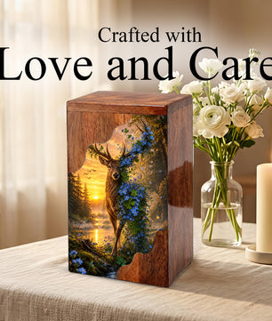 Deer Wooden Cremation Urn – Nature Memorial Urn for Human Ashes
