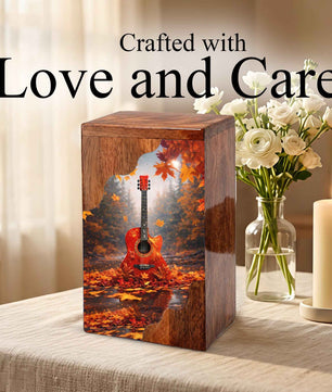 Guitar Wooden Cremation Urn – Autumn Guitar Memorial Urn | Custom Wooden Urn for Human Ashes