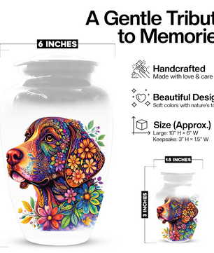 Personalized Dog Cremation Urn for Ashes | Custom Pet Memorial Urn | Colorful Floral Dog Urn |