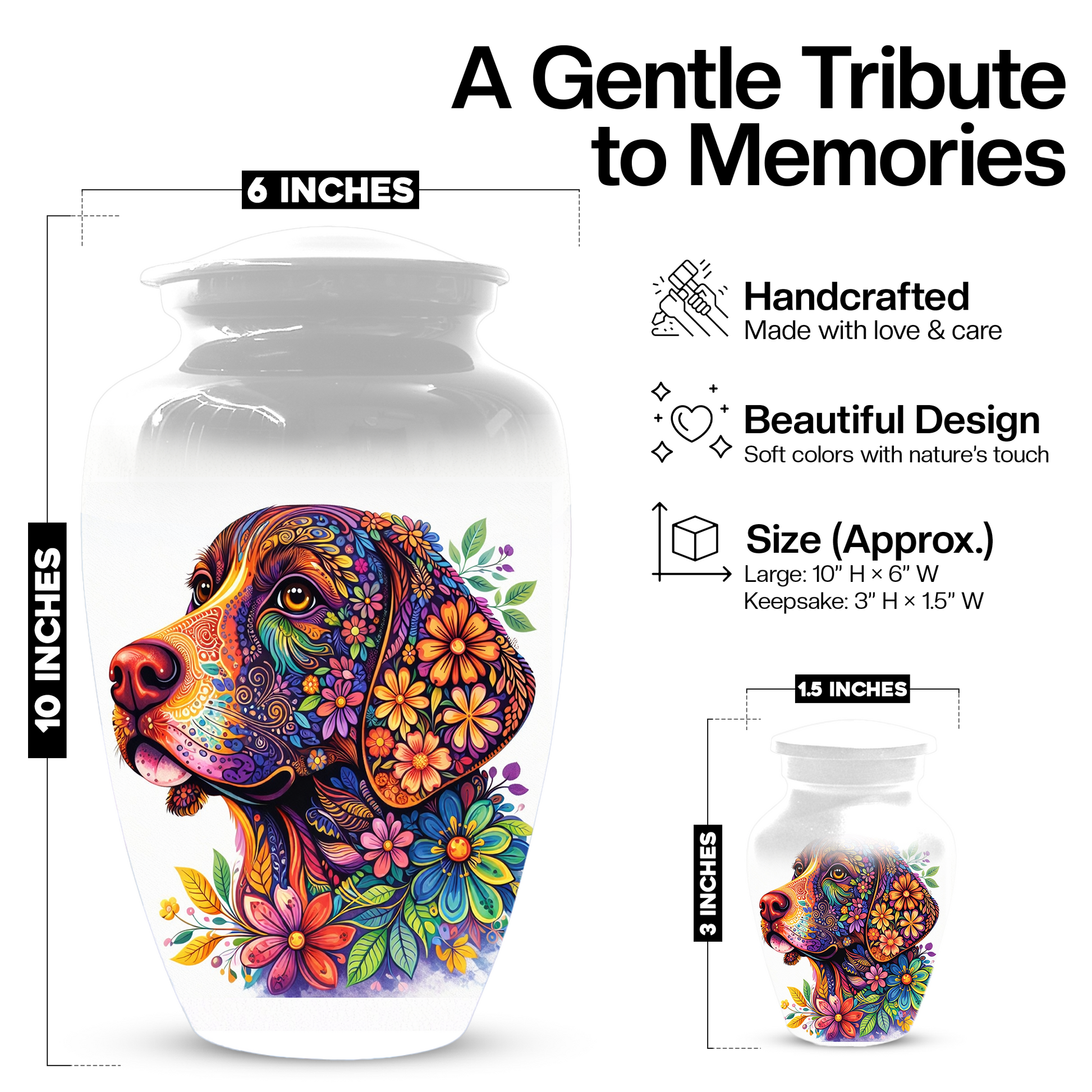 Personalized Dog Cremation Urn for Ashes | Custom Pet Memorial Urn | Colorful Floral Dog Urn |