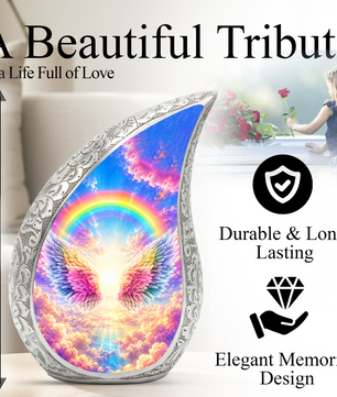 Rainbow Angel Wings Urn for Mom, Personalized Cremation Urn for Ashes