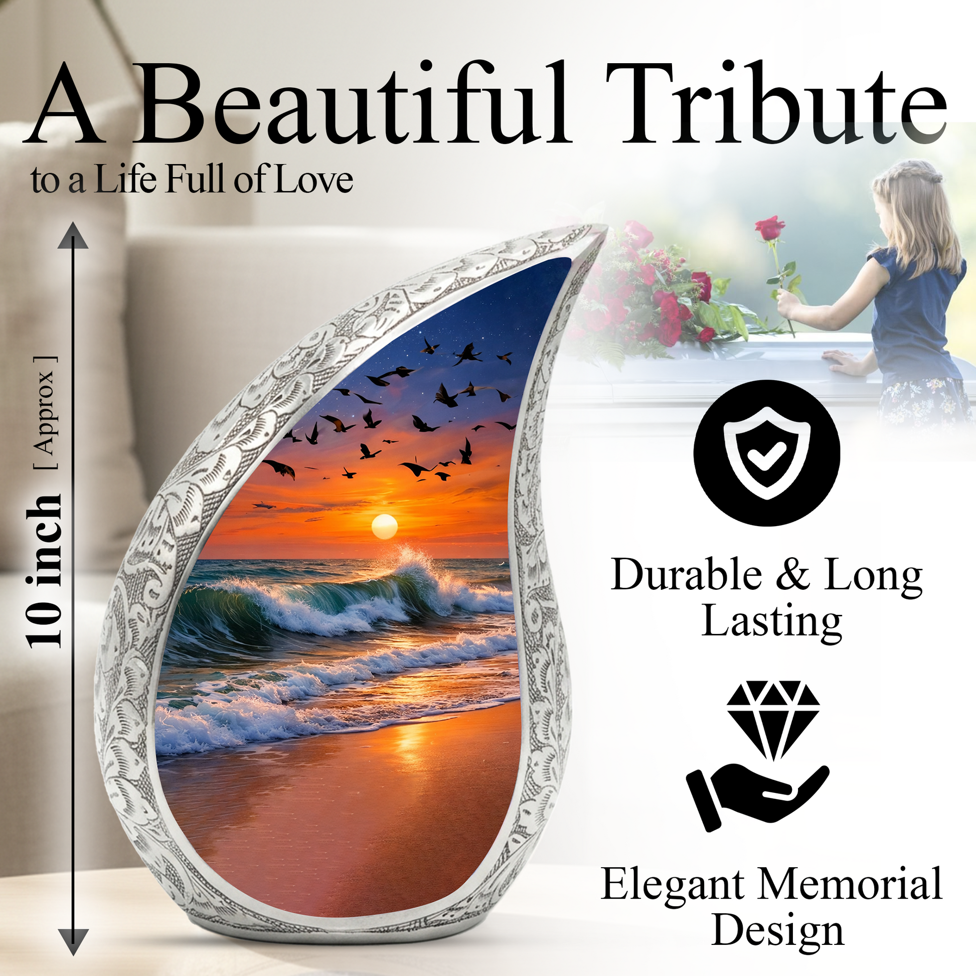 Ocean Sunset Adult Urn for Human Ashes – Premium Ocean Sunset Cremation Urn