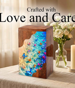 Butterfly Wooden Cremation Urn | Wooden Urn for Human Ashes | Ocean Butterfly Urn