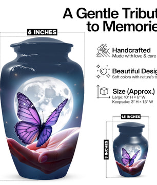 Beautiful Moon Purple Butterfly Urn for Human Ashes | Purple Butterfly Moonlight Cremation Urn