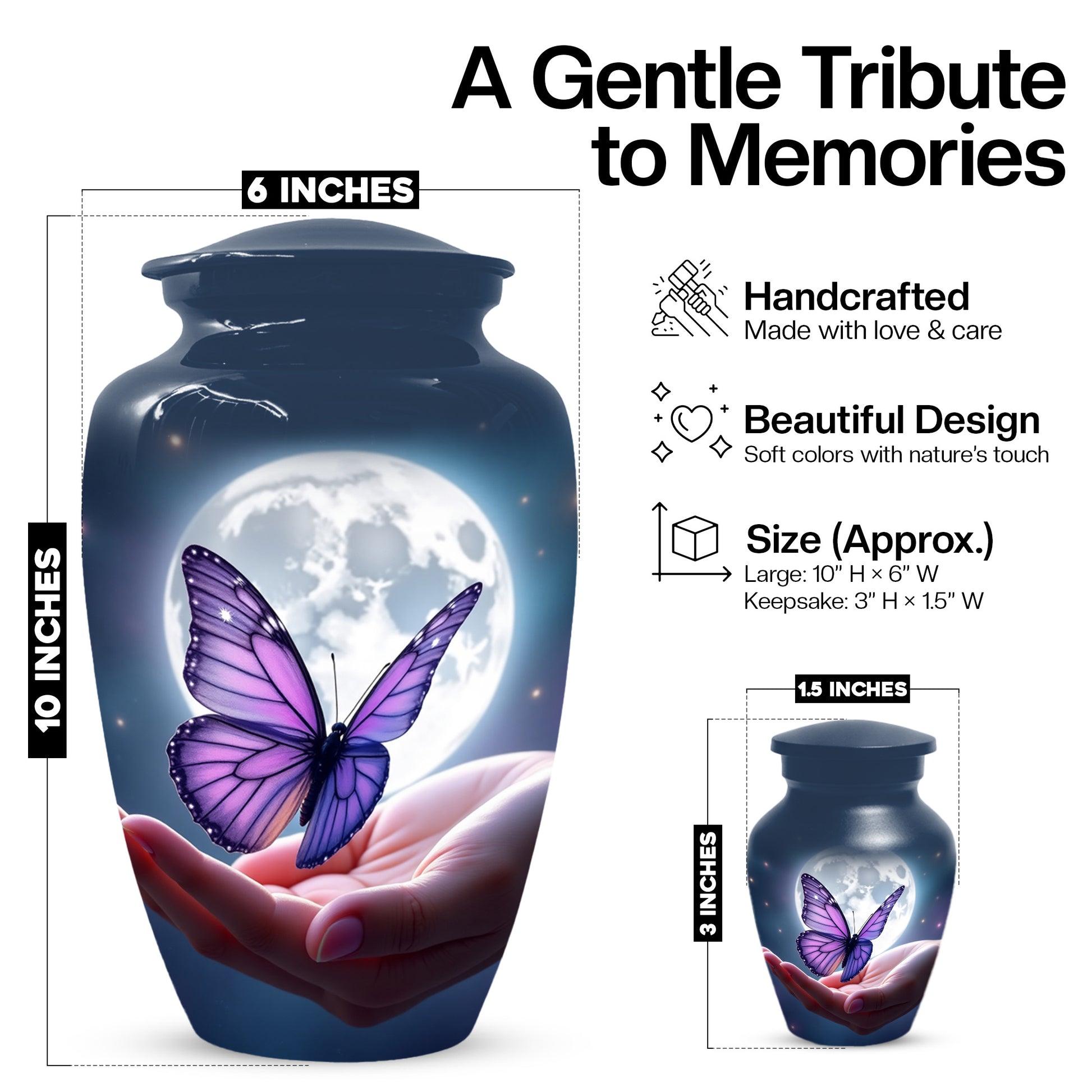 Beautiful Moon Purple Butterfly Urn for Human Ashes | Purple Butterfly Moonlight Cremation Urn