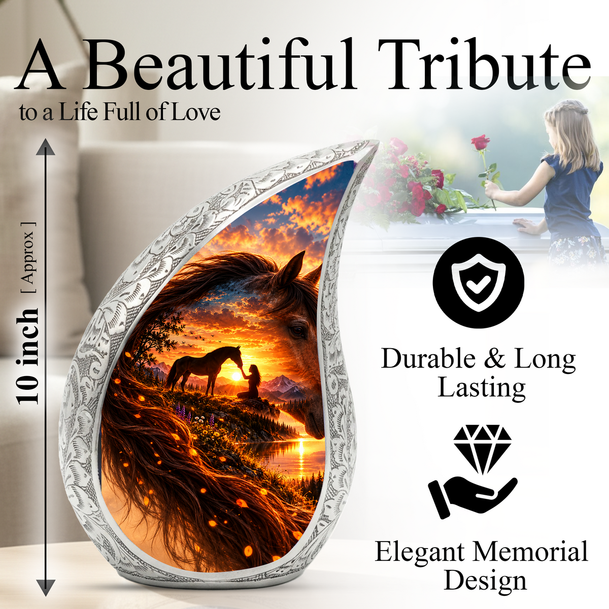 Horse Cremation Urn for Ashes, Horse Memorial Urn, Keepsake Adult Cremation Urn