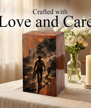 Cowboy Wooden Cremation Urn for Human Ashes | Personalized Western Memorial Urn