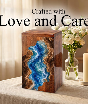Ocean Wooden Cremation Urn – Wooden Urn for Human Ashes