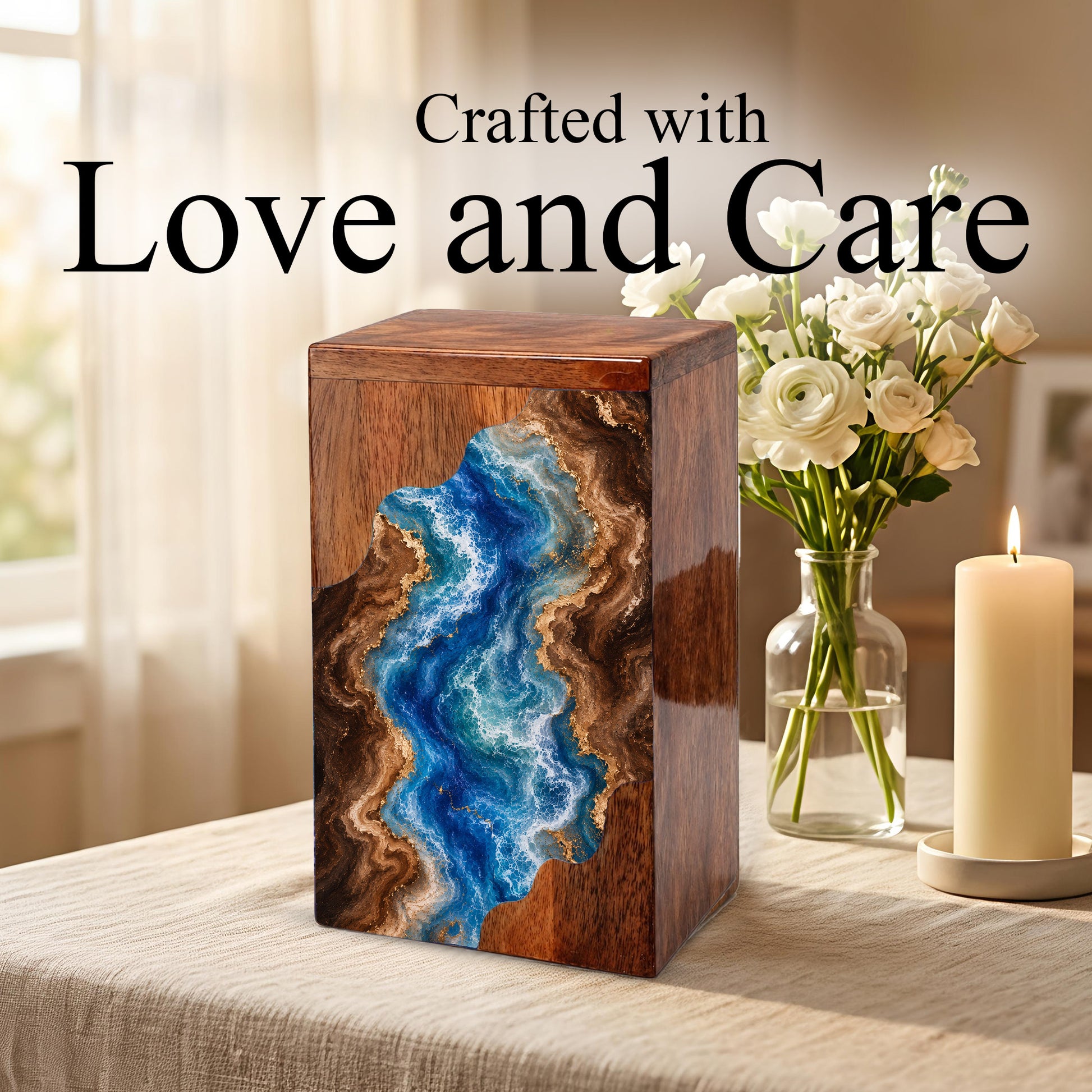Ocean Wooden Cremation Urn – Wooden Urn for Human Ashes