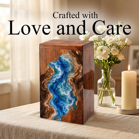 Ocean Wooden Cremation Urn – Wooden Urn for Human Ashes