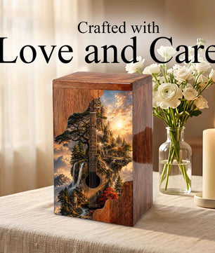 Guitar Wooden Cremation Urn – Wooden Urn for Human Ashes | Acoustic Guitar Memorial Urn