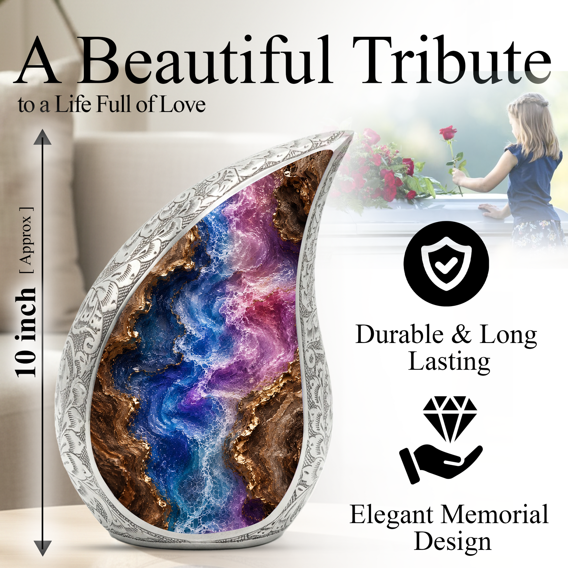 Abstract Cremation Urn for Ashes, Adult Urn for Human Ashes