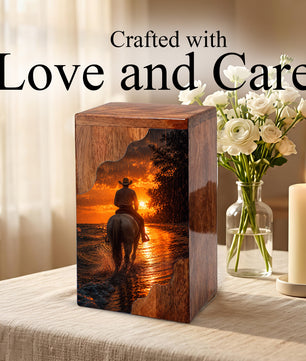 Western Cowboy Wooden Cremation Urn for Human Ashes