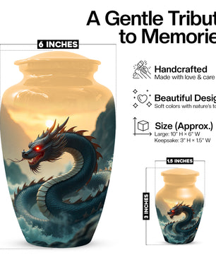 Dragon Sunset Urn for Human Ashes | Adult Cremation Urn | Sunset Dragon Memorial Funeral Urn