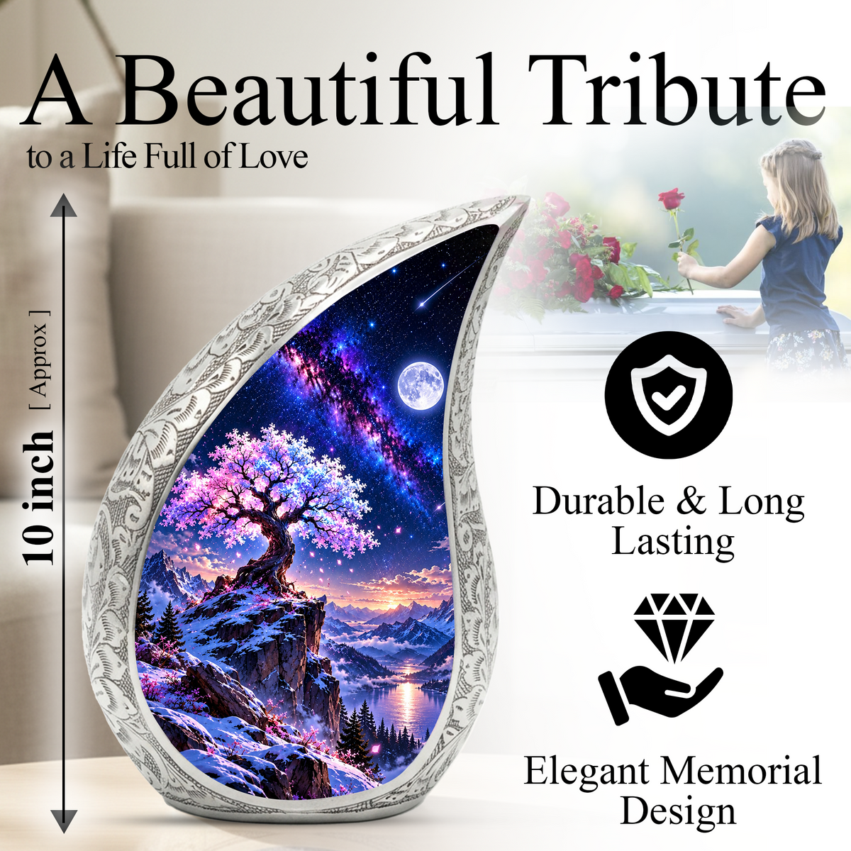 Tree of Life Urn for Ashes, Pink Blossom Tree Cremation Urn