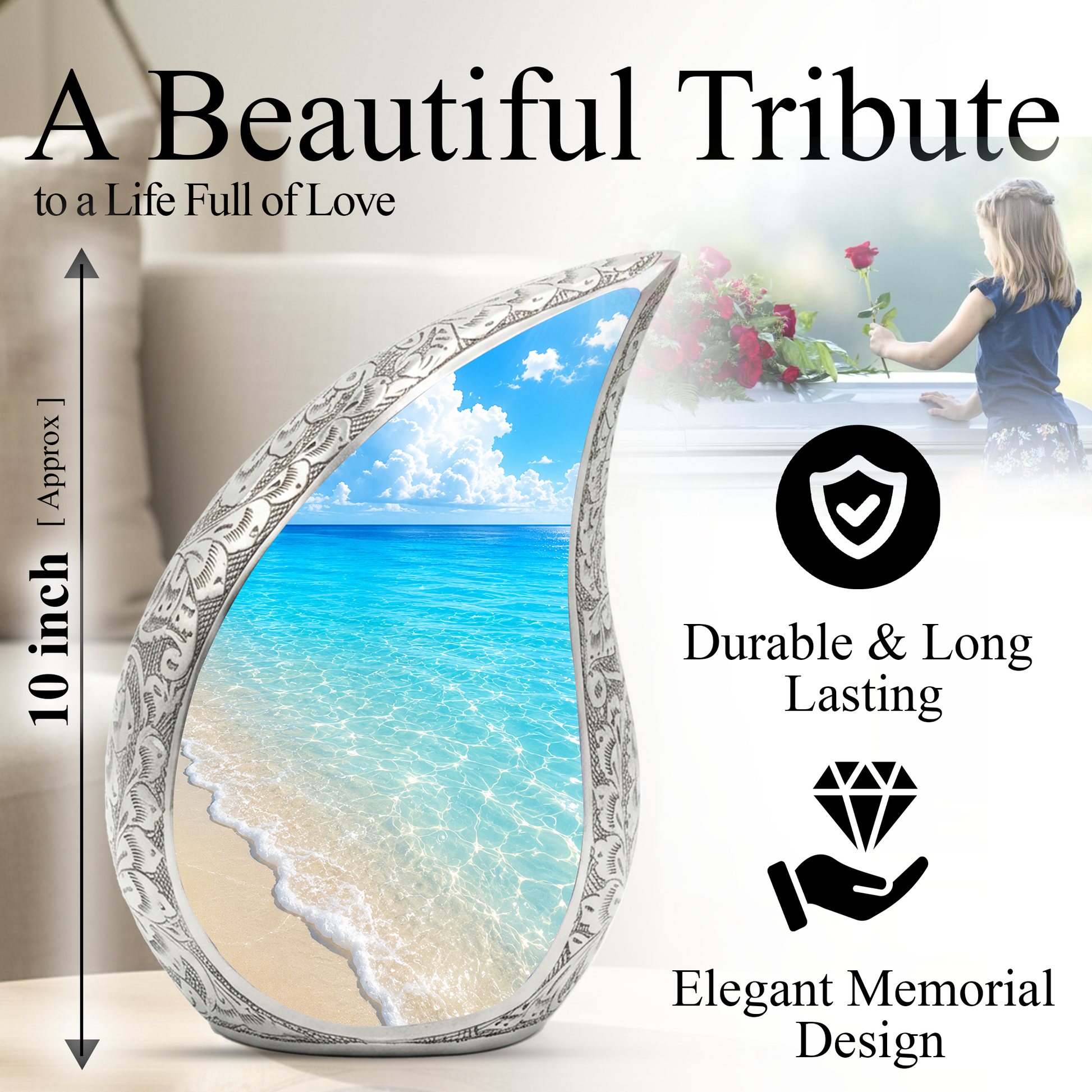 Ocean Beach Cremation Urn – Elegant Memorial Urn for Mom, Dad, Women & Men