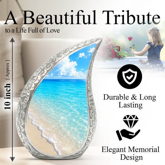 Ocean Beach Cremation Urn – Elegant Memorial Urn for Mom, Dad, Women & Men