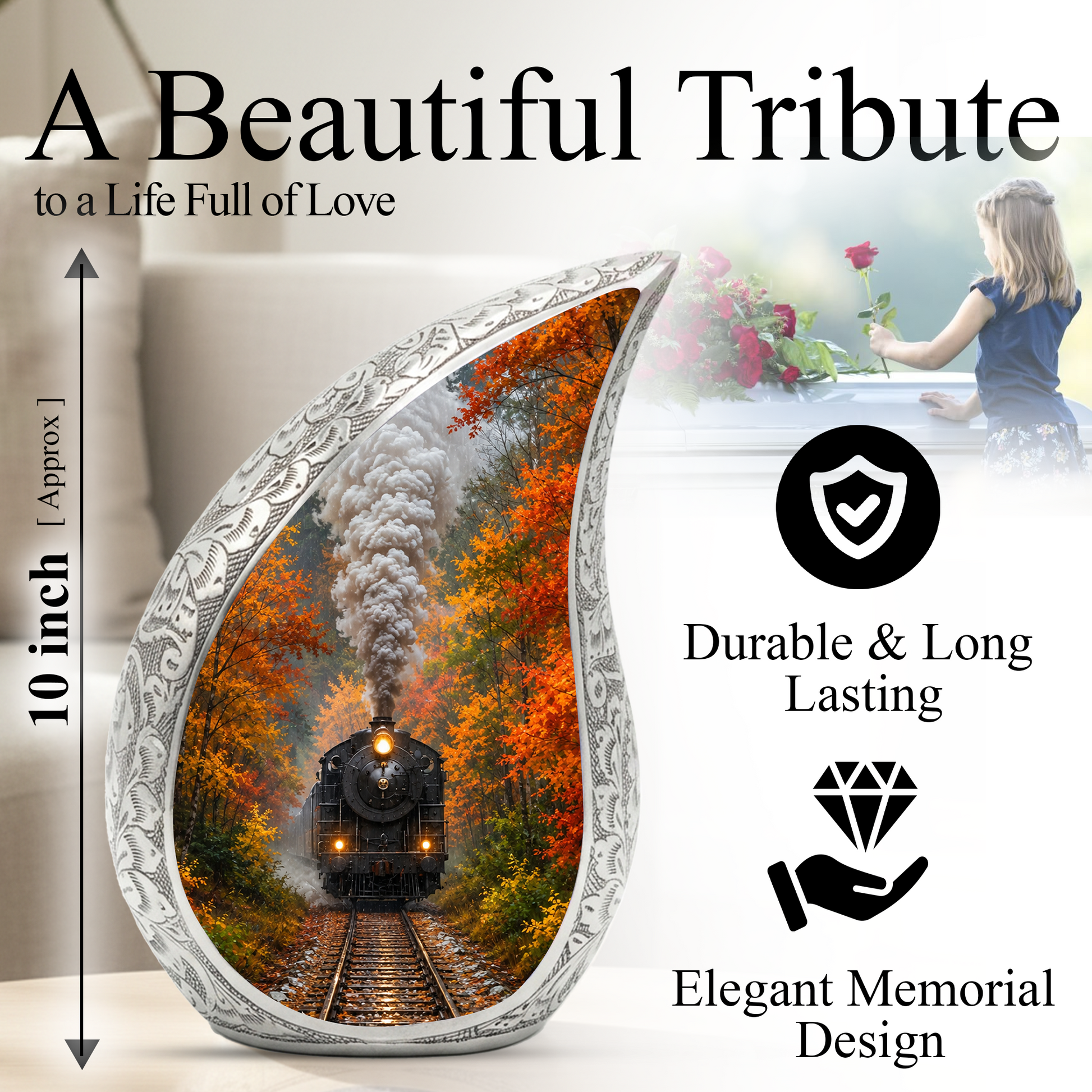 Steam Train Urn for Human Ashes | Vintage Locomotive Adult Cremation Urn