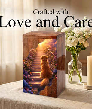 Dog Wooden Cremation Urn – Pet Memorial Urn for Dog Ashes