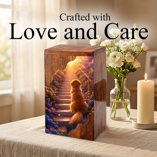 Dog Wooden Cremation Urn – Pet Memorial Urn for Dog Ashes