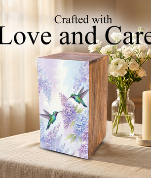 Green Humming Bird Urn For Ashes - Floral Hummingbird Keepsake Urns For Adults