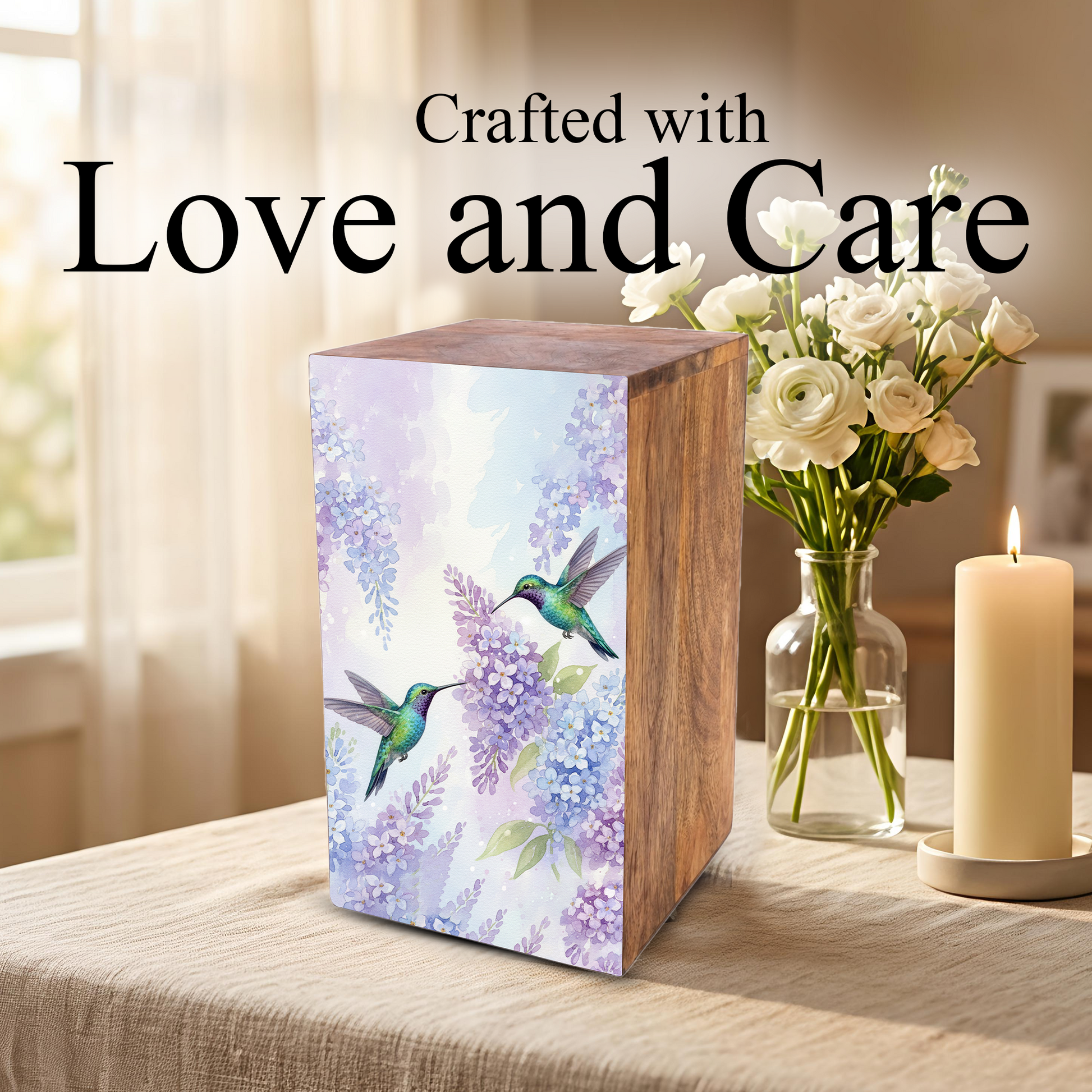 Green Humming Bird Urn For Ashes - Floral Hummingbird Keepsake Urns For Adults