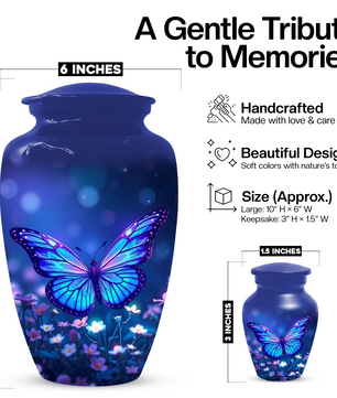 Blue Butterfly Urn for Ashes, Custom Butterfly Cremation Urn
