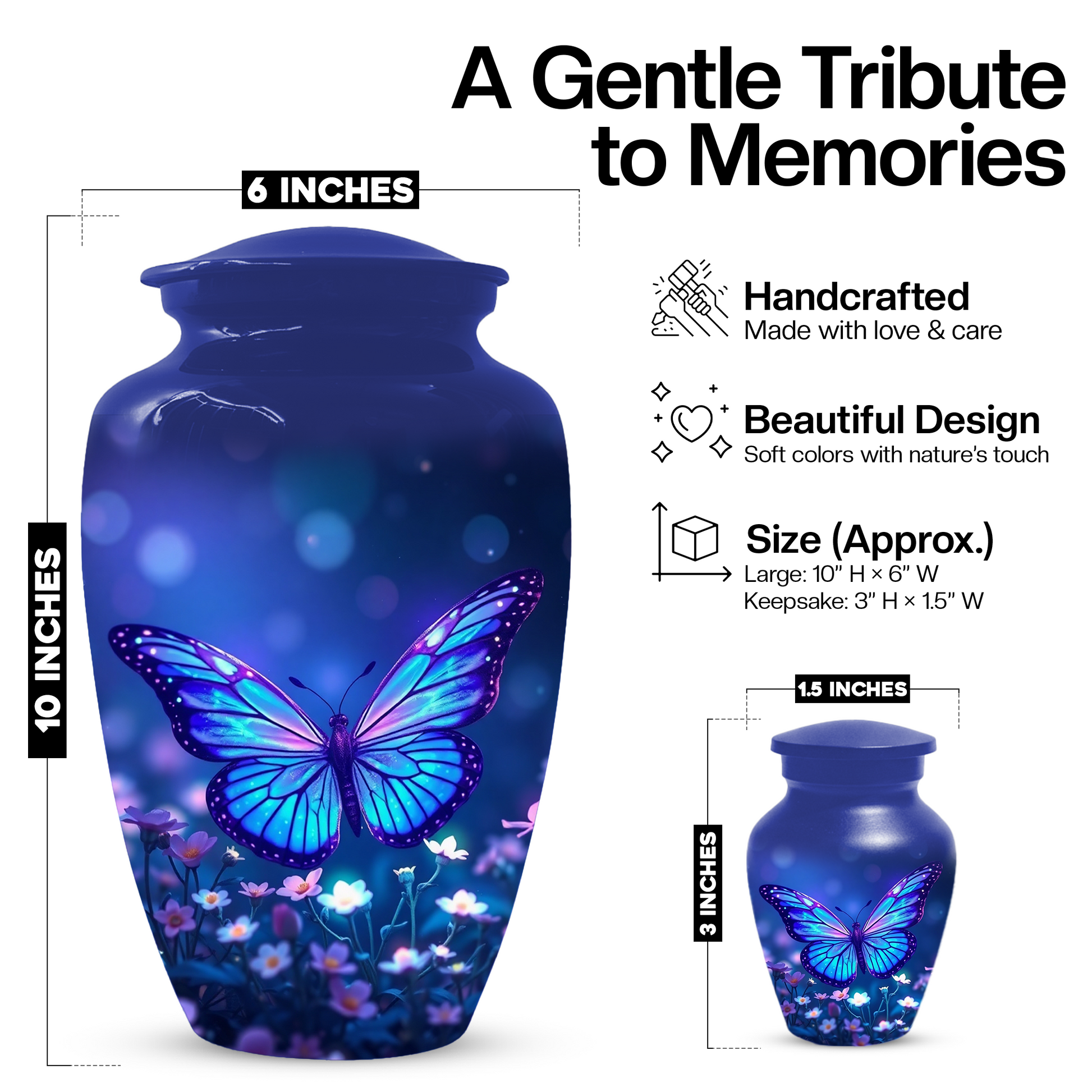 Blue Butterfly Urn for Ashes, Custom Butterfly Cremation Urn