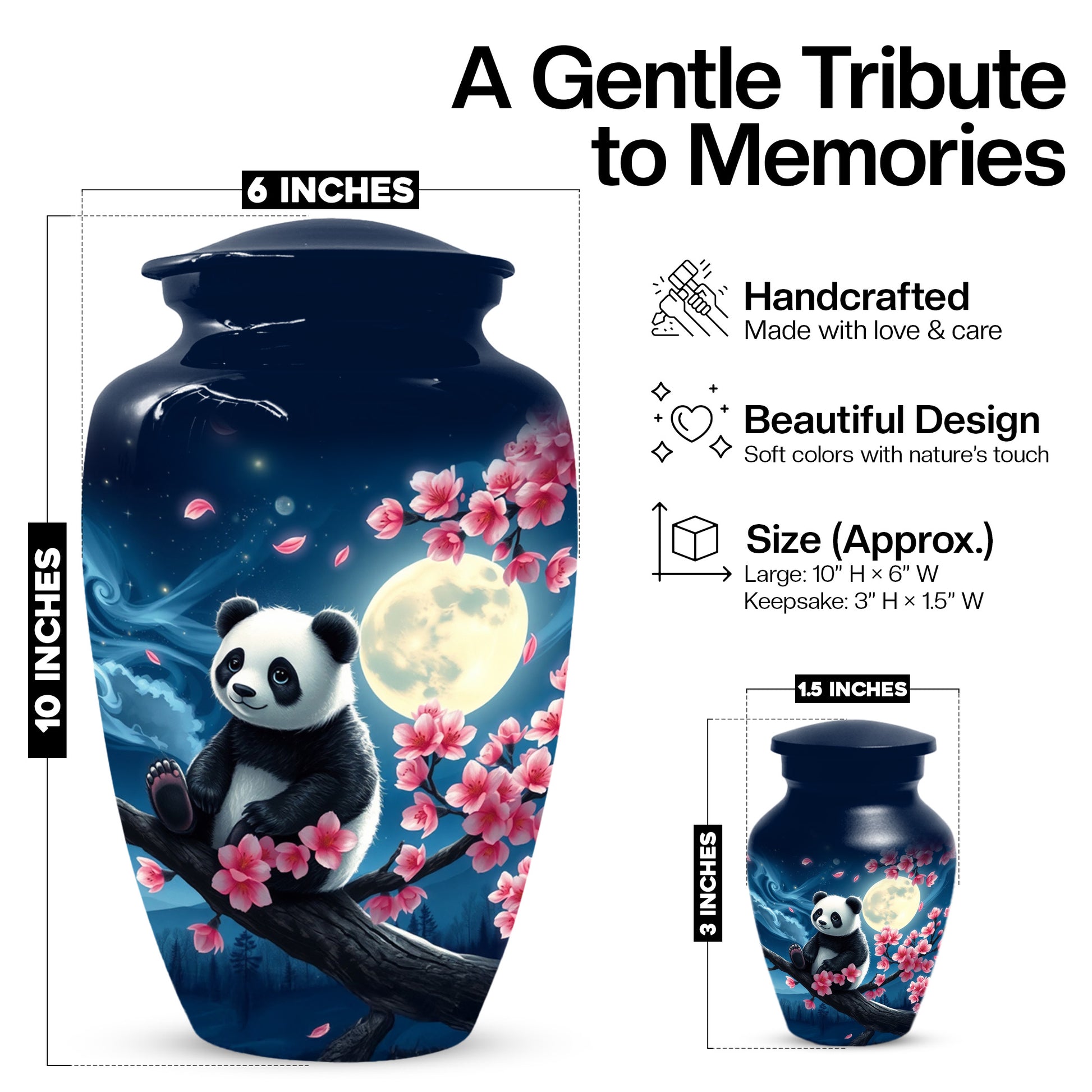 Panda Moon Urn for Ashes - Personalized Cherry Blossom Memorial for Mom | Cremation Urns for Mother
