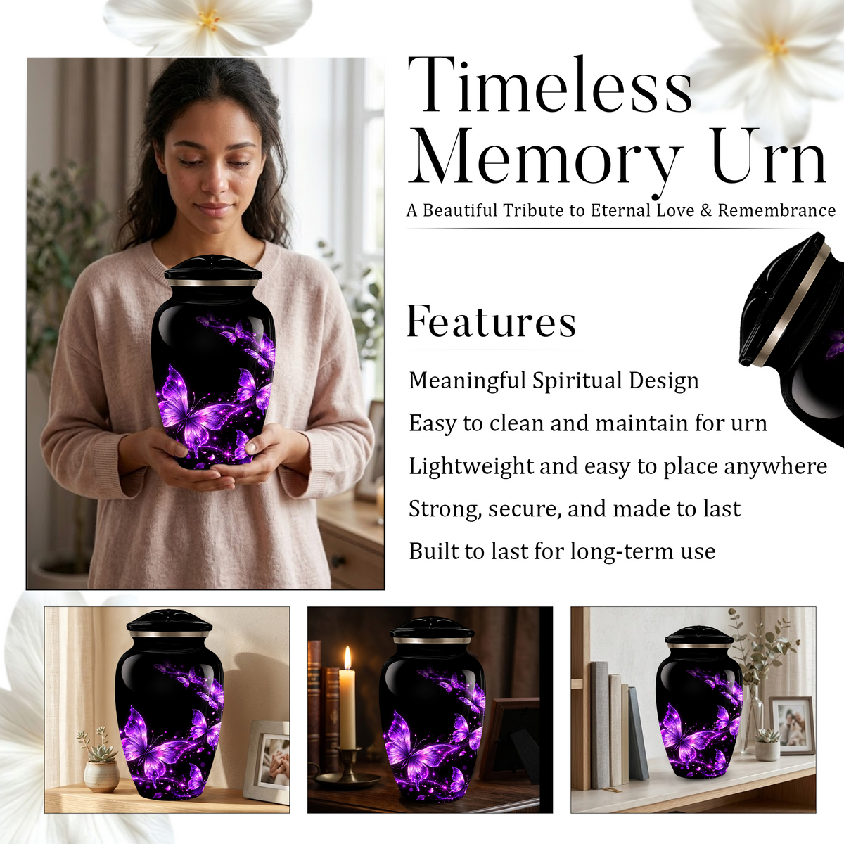 Purple Butterfly Cremation Urn for Ashes | Personalized Adult Memorial Urn | Handmade Butterfly Urn for Human Ashes