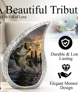 Fishing Urn for Dad, Gone Fishing Cremation Urn for Ashes, Bass Fish Memorial Urn