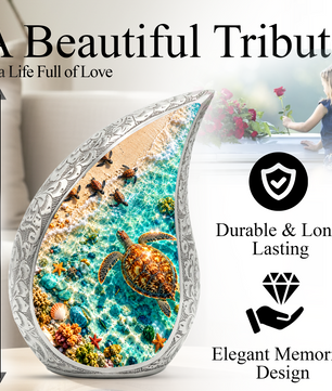 Sea Turtle Cremation Urn for Ashes, Ocean Beach Adult Memorial Urn