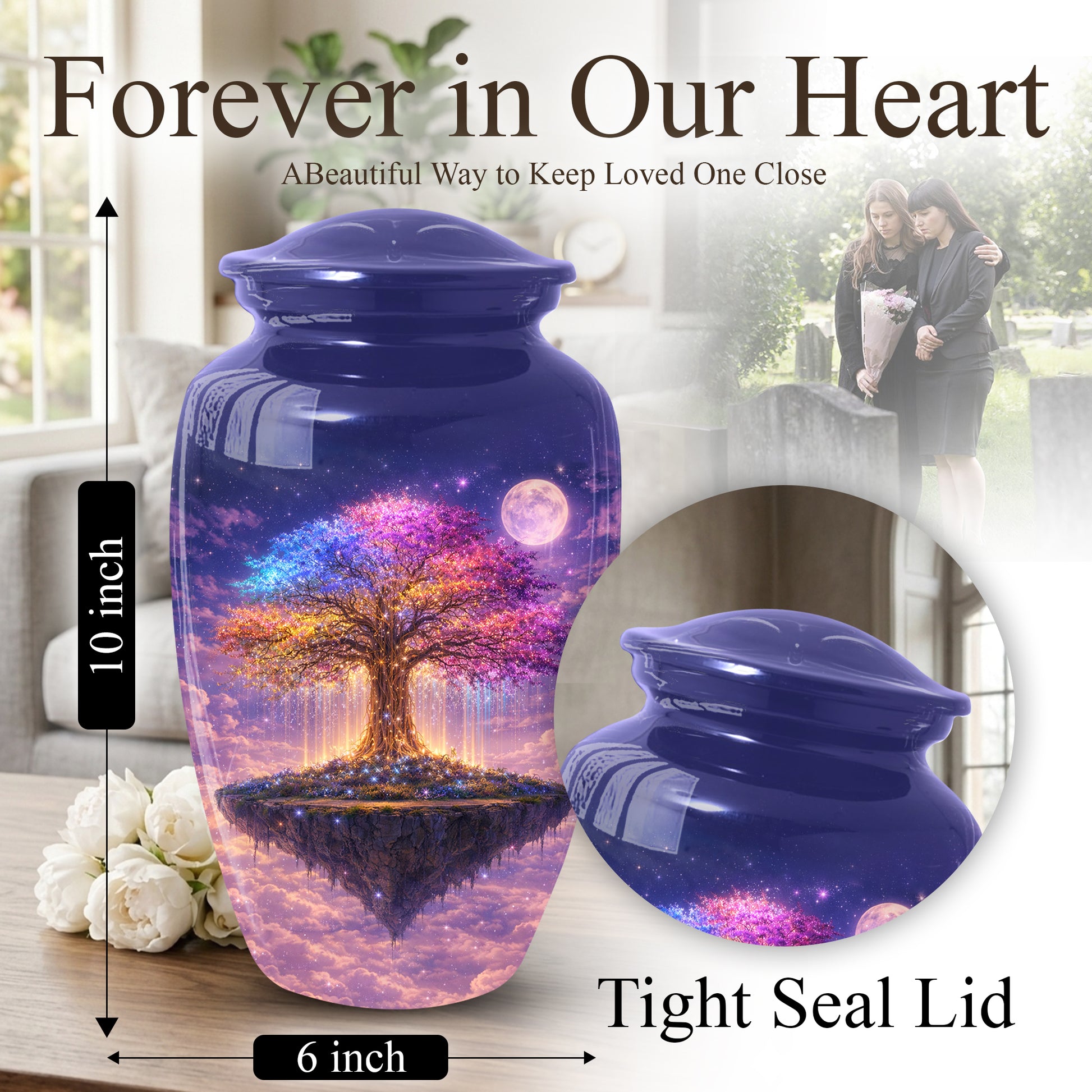 Tree of Life Urn - Adult Cremation Large Urn for Ashes|Floating Tree Memorial Urn