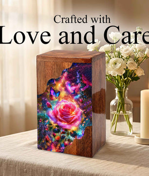 Rose Butterfly Wooden Cremation Urn for Human Ashes