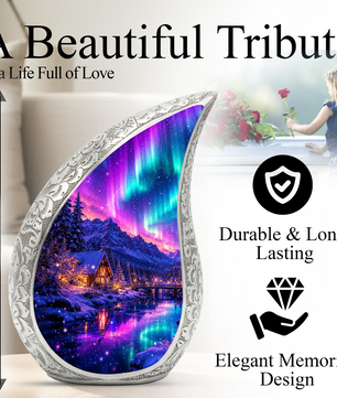 Aurora Winter Landscape Cremation Urn for Mom, Dad & Loved Ones | Beautiful Wooden Urns for Human Ashes, Personalized Memorial Adult Urn