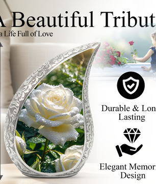 White Rose Urn for Mom, Beautiful Urns for Women