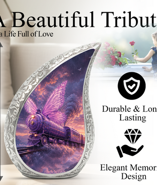Butterfly Train Urn for Human Ashes | Beautiful Butterfly & Locomotive Adult Cremation Urn