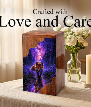 Wooden Cremation Urn for Human Ashes, Fox Memorial Urn