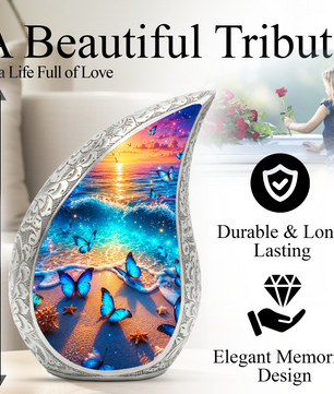 Butterfly Beach Urn for Human Ashes | Ocean Sunset Adult Cremation Urn | Beautiful Memorial Urn