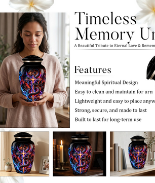 Adult Cremation Urn – Dragon & Cross Memorial Urn for Adult Ashes