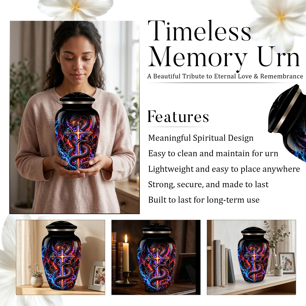 Adult Cremation Urn – Dragon & Cross Memorial Urn for Adult Ashes
