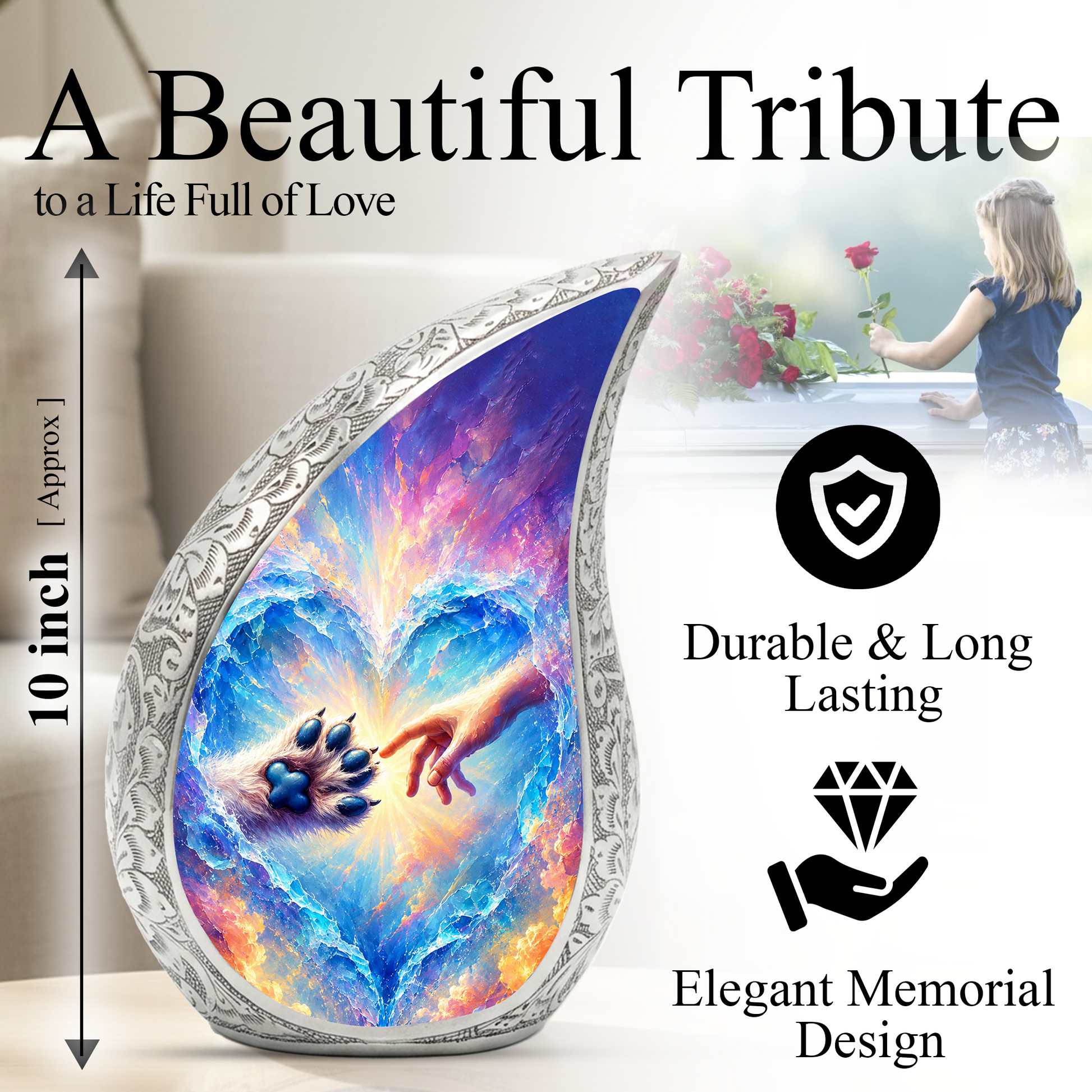 Heavenly Paw Adult Urn for Human Ashes – Heart Memorial Adult Cremation Urn
