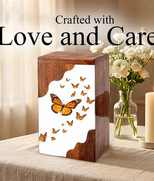 Wooden Butterfly Cremation Urn – Monarch Butterfly Memorial Urn | Custom Wooden Urn for Human Ashes
