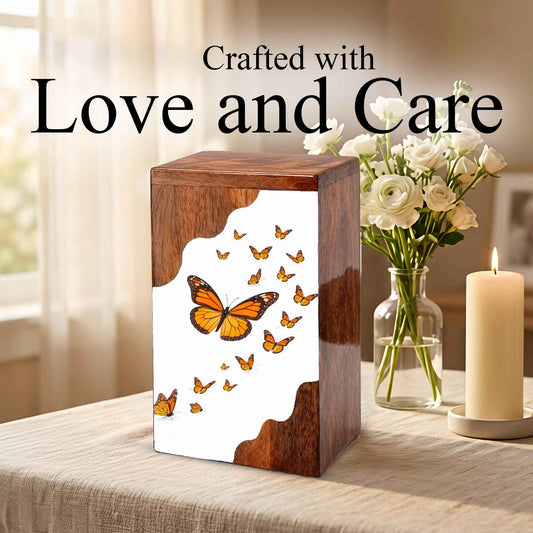Wooden Butterfly Cremation Urn – Monarch Butterfly Memorial Urn | Custom Wooden Urn for Human Ashes