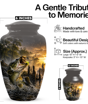 Fishing Urn for Dad - Bass Fisherman Memorial KeepsakeUrns,Personalized Lake Tribute