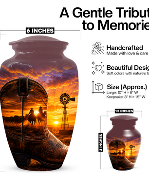 Cowboy Cremation Urn for Dad, Western Boot Memorial keepsake Urns for Ashes
