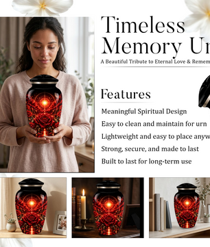 Red Rose Cremation Urn – Elegant Adult Memorial Urn for Ashes with Celestial Rose Design