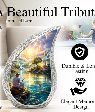 Fishing Urn for Human Ashes | Gone Fishing Urn for Dad & Father | Fishing Cremation Urn for Men